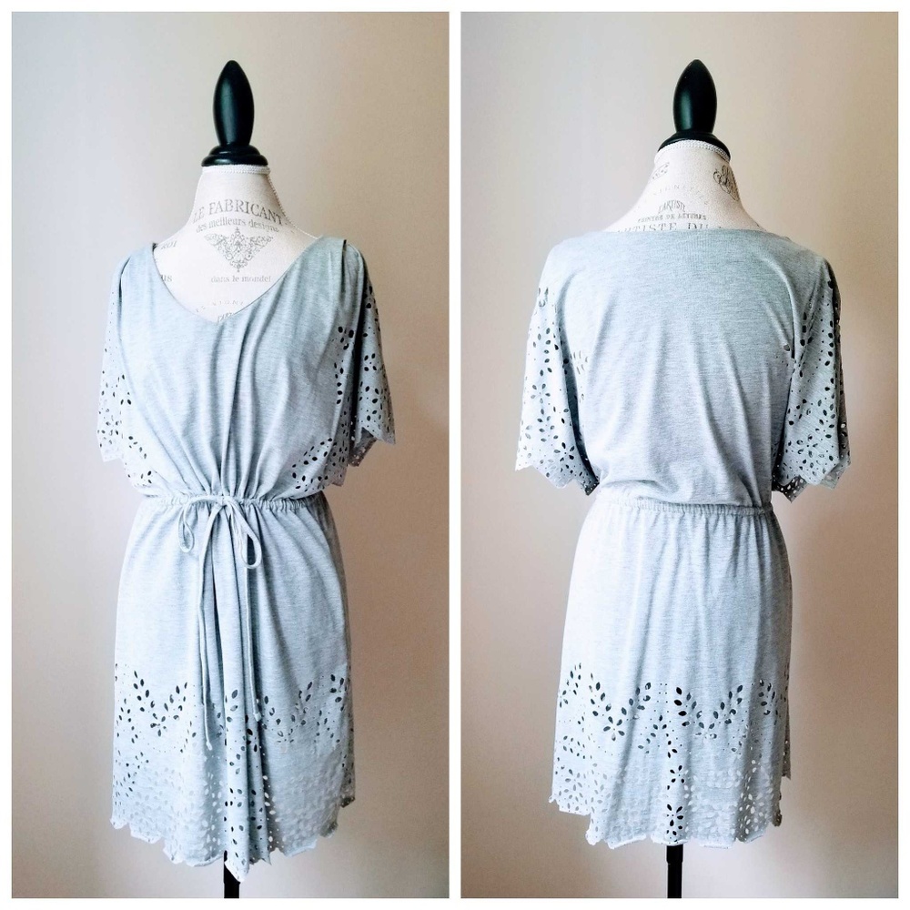 H&M || Gray Laser Cut Drawstring Midi Sun Dress